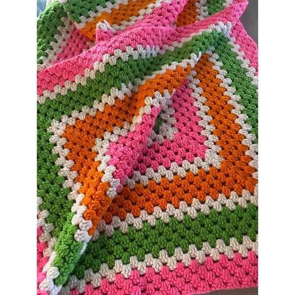 Large Handmade Crochet Granny Square Blanket Afgan 64X58In Handmade Multi Color - Picture 4 of 6
